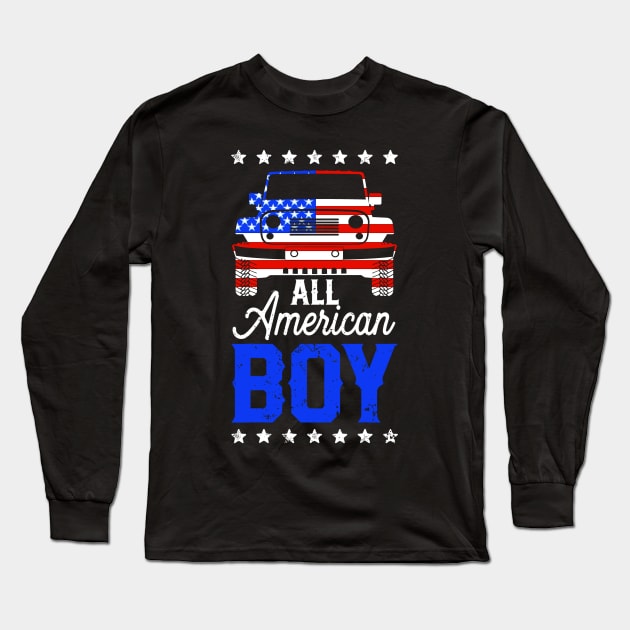 All American Boy Jeep American Flag Jeep Kid Gift For Boy Kid Jeep Long Sleeve T-Shirt by David Darry